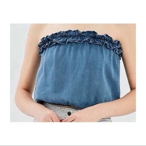 • Kimchi Blue • ruffle blue Chambray tube top